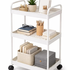 3-Tier Small Rolling Storage Cart Multi Purpose Utility Organizer White Plastic