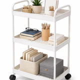 3-Tier Small Rolling Storage Cart Multi Purpose Utility Organizer White Plastic