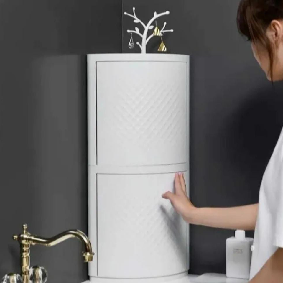 Double Decker Rotatable Corner Cabinet for bathroom and kitchen storage useful for Kitchen storage Makeup storage good quality plastic cabinet