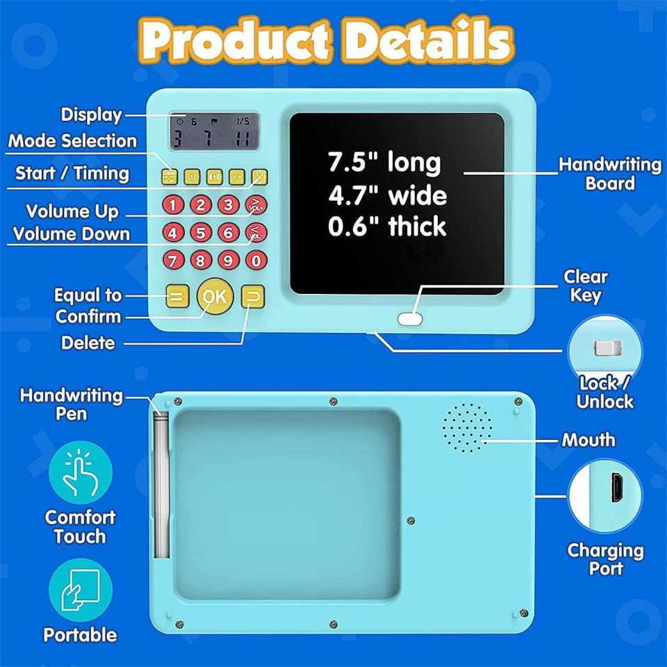 LCD Writing Tablet Slate with Calculator Toy Math Learning Machine for Kids Children Baby pre School Kids 2in1 Drawing Math Early Education Toys Learning Machines Best Birthday Gift