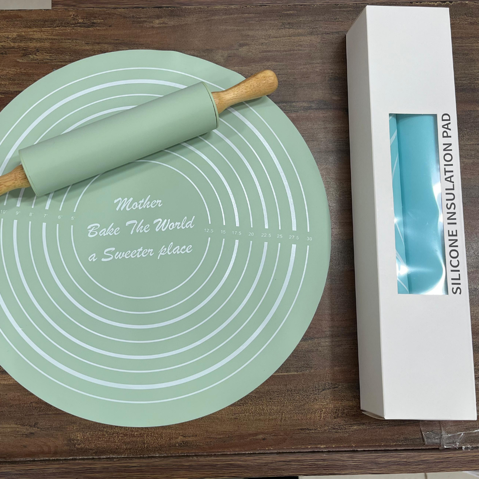 Silicon Dough Mat & Rolling Pin (Roti Mat Set)