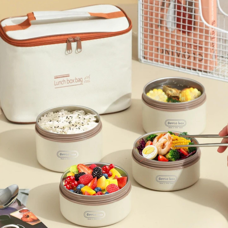 Insulated 4 Portion Lunch Box with Thermal Bag