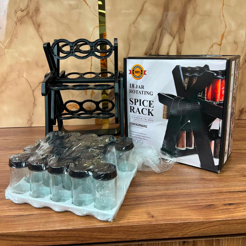 Rotating Spice Rack Organizer with 18 Glass Spice Jars, Revolving Spice Rack Set, 360°Rotating Ferris Wheel Spice Rack Seasoning Organizer for Countertop Kitchen(Black)