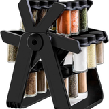 Rotating Spice Rack Organizer with 18 Glass Spice Jars, Revolving Spice Rack Set, 360°Rotating Ferris Wheel Spice Rack Seasoning Organizer for Countertop Kitchen(Black)