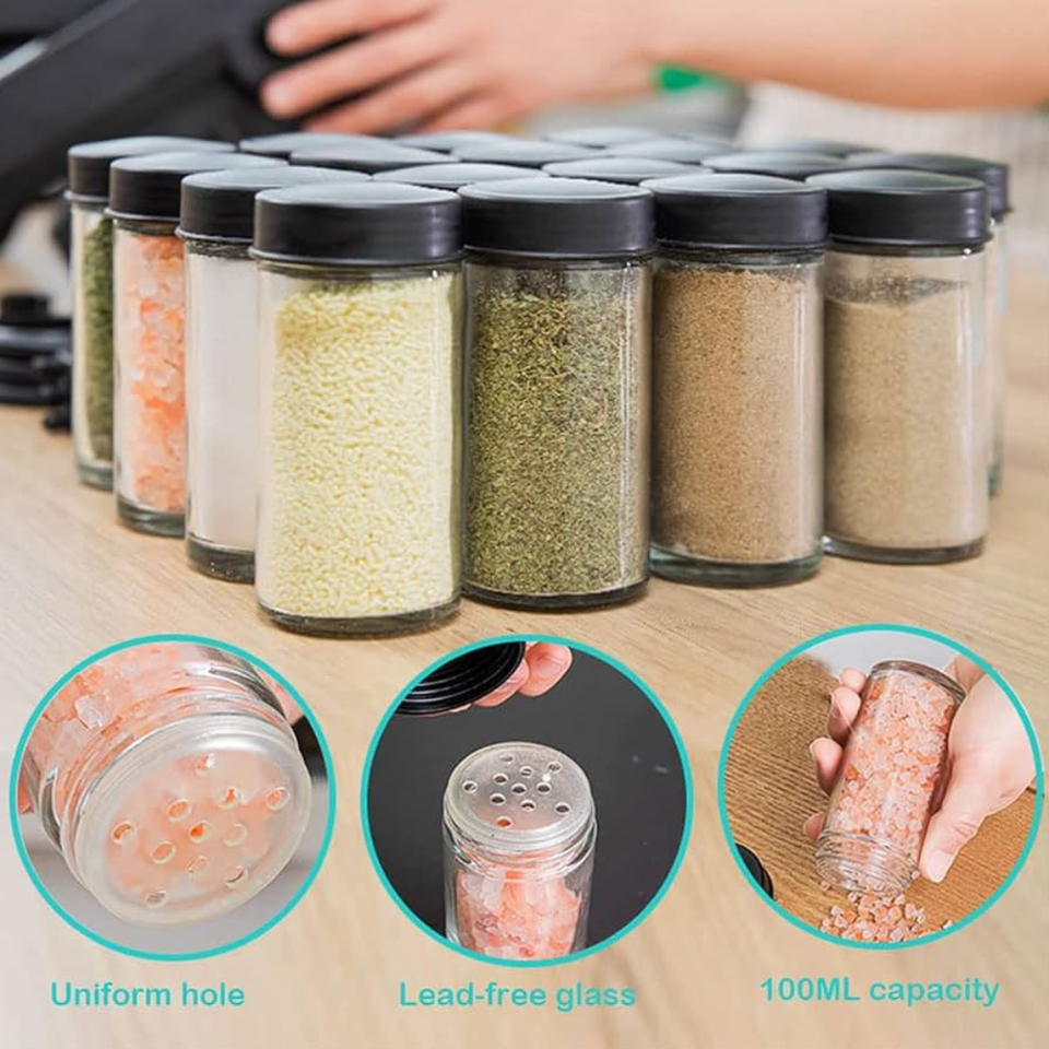 Rotating Spice Rack Organizer with 18 Glass Spice Jars, Revolving Spice Rack Set, 360°Rotating Ferris Wheel Spice Rack Seasoning Organizer for Countertop Kitchen(Black)