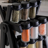 Rotating Spice Rack Organizer with 18 Glass Spice Jars, Revolving Spice Rack Set, 360°Rotating Ferris Wheel Spice Rack Seasoning Organizer for Countertop Kitchen(Black)