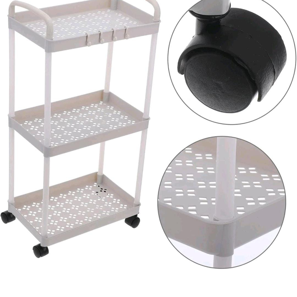 3-Tier Small Rolling Storage Cart Multi Purpose Utility Organizer White Plastic