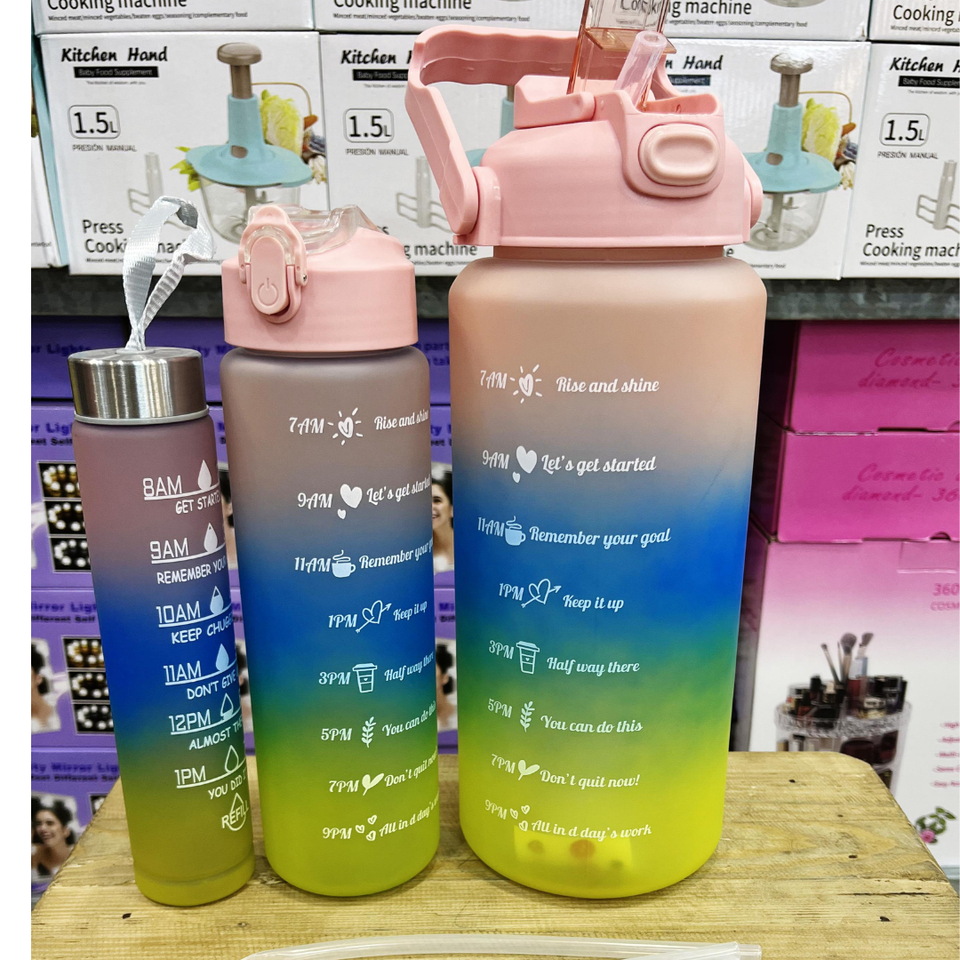 Dual Sipper 3Pcs Water Bottle Set) Imported China) (Random Color)