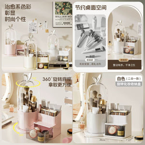 Rotating Brush Holder With Cosmetic Organizer