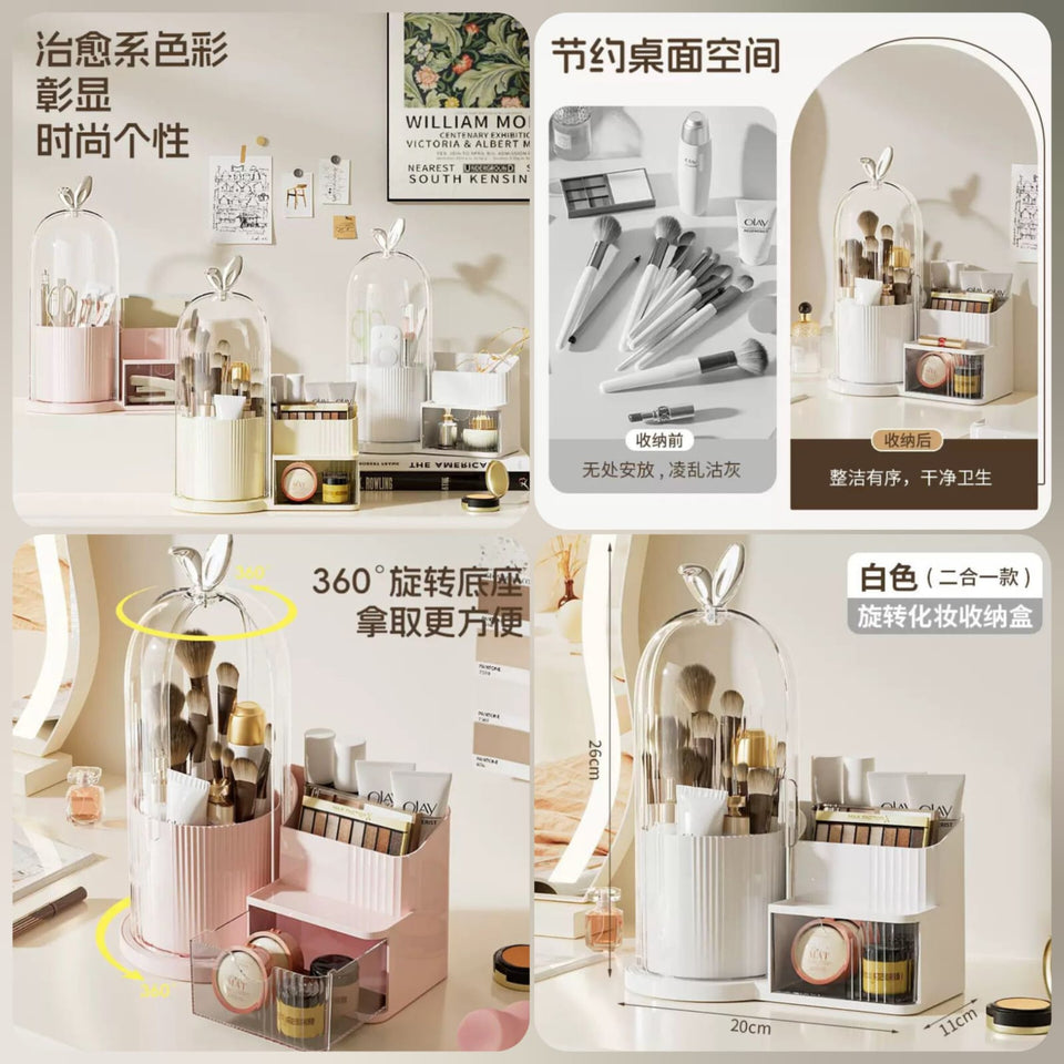 Rotating Brush Holder With Cosmetic Organizer