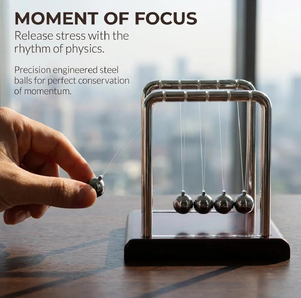 Sealive Newton's Cradle Large Heavy Duty Steel Balls with deep black Base